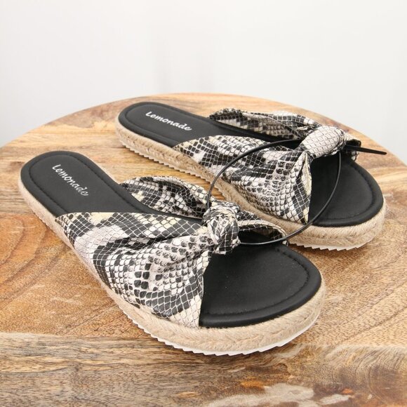 lemonade Shoes - Lemonade Sandals White Black Espadrille Platform Slip On Snakeskin Knotted 9